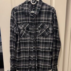 Vans Charcoal and Light Gray Plaid Button Down Shirt
